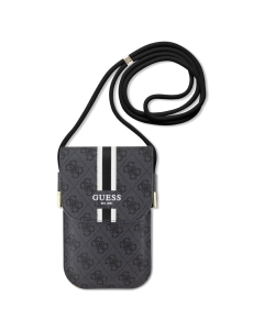 GUESS 4G PU With Printed Stripes Wallet Phone Bag With Cord Strap - Black กระเป๋าสะพายข้างใส่โทรศัพท์มือถือ สามารถใส่กระเป๋าสตางค์ เอกสาร กุญแจ และ ของใช้อื่นๆ