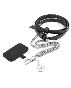 GUESS Crossbody Strap PU 4G And Chain With Charm - Silver/Black สายคล้องโทรศัพท์มือถือ ป้องกันสมาร์ทโฟนของคุณจากการสูญหาย