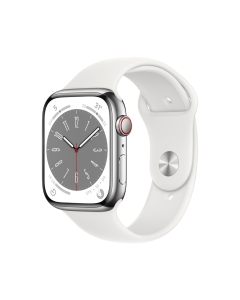 Apple AW 45mm Silver Stainless Steel Case S8 GPS + Cellular - White Sport Band